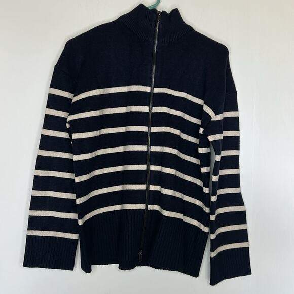 NEW RDI Nordstrom Women's Two-Way Zip Cardigan Navy White Soft Size Small - Picture 3 of 7